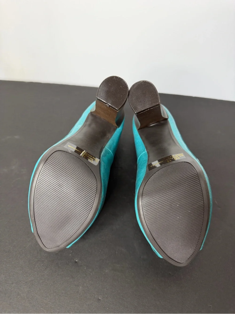 Qupid Teal Peep-Toe Platform High Heels with Brown Block Heel